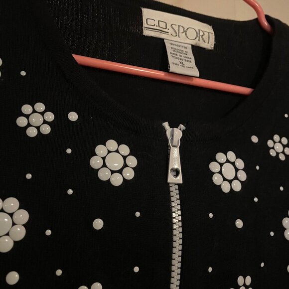 Womens Cathy Daniels Sport Black Embroidered Floral Zip Up Cardigan Size X-Large - Picture 3 of 3